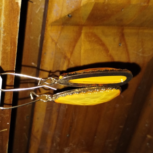 Brand New Never Worn Orange & Gold 3¼ drop Hook Teardrop Earrings - Picture 2 of 3